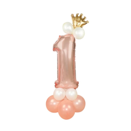 Zestaw balonów cyfra 1 z koroną - gold rose 