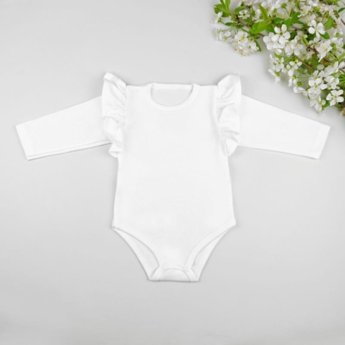 Białe body z długim rękawem i falbankami